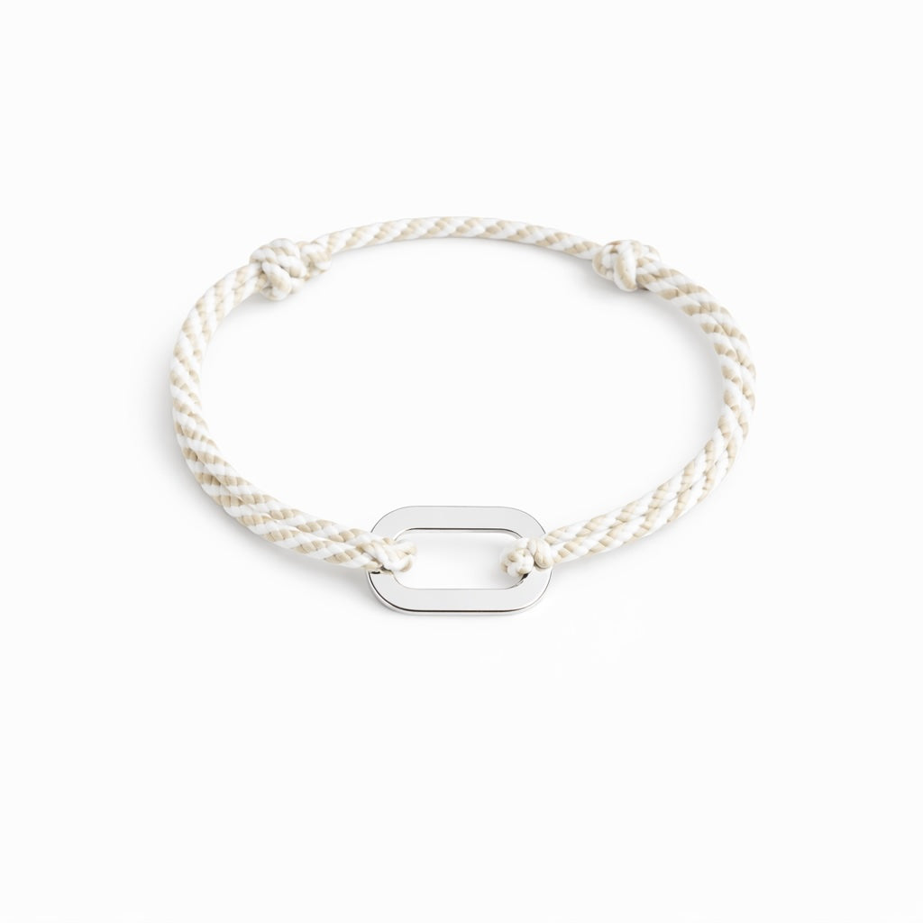  Bracelet Pollux maillon plat en argent avec cordon beige et blanc