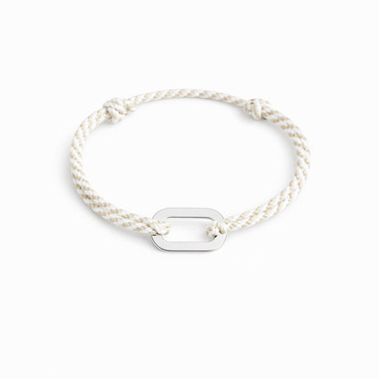  Bracelet Pollux maillon plat en argent avec cordon beige et blanc