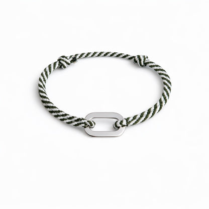  Bracelet Pollux maillon plat en argent avec cordon kaki et blanc