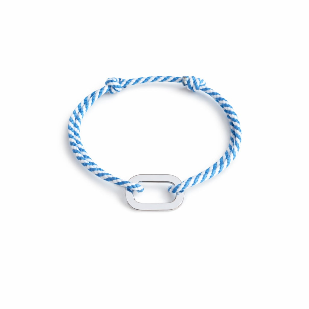 Bracelet Pollux maillon plat en argent avec cordon bleu et blanc