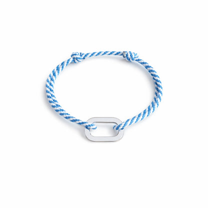 Bracelet Pollux maillon plat en argent avec cordon bleu et blanc