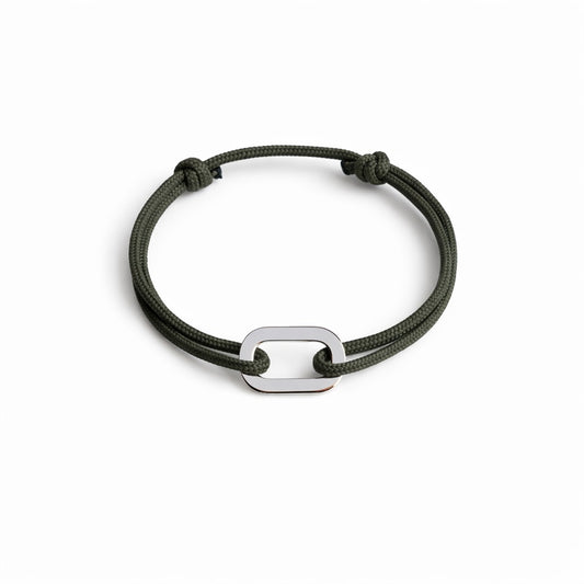 Bracelet Pollux maillon plat en argent avec cordon kaki