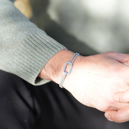 Bracelet Pollux maillon plat en argent avec cordon kaki et blanc