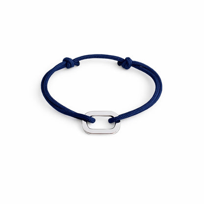 Bracelet Pollux maillon plat en argent avec cordon navy